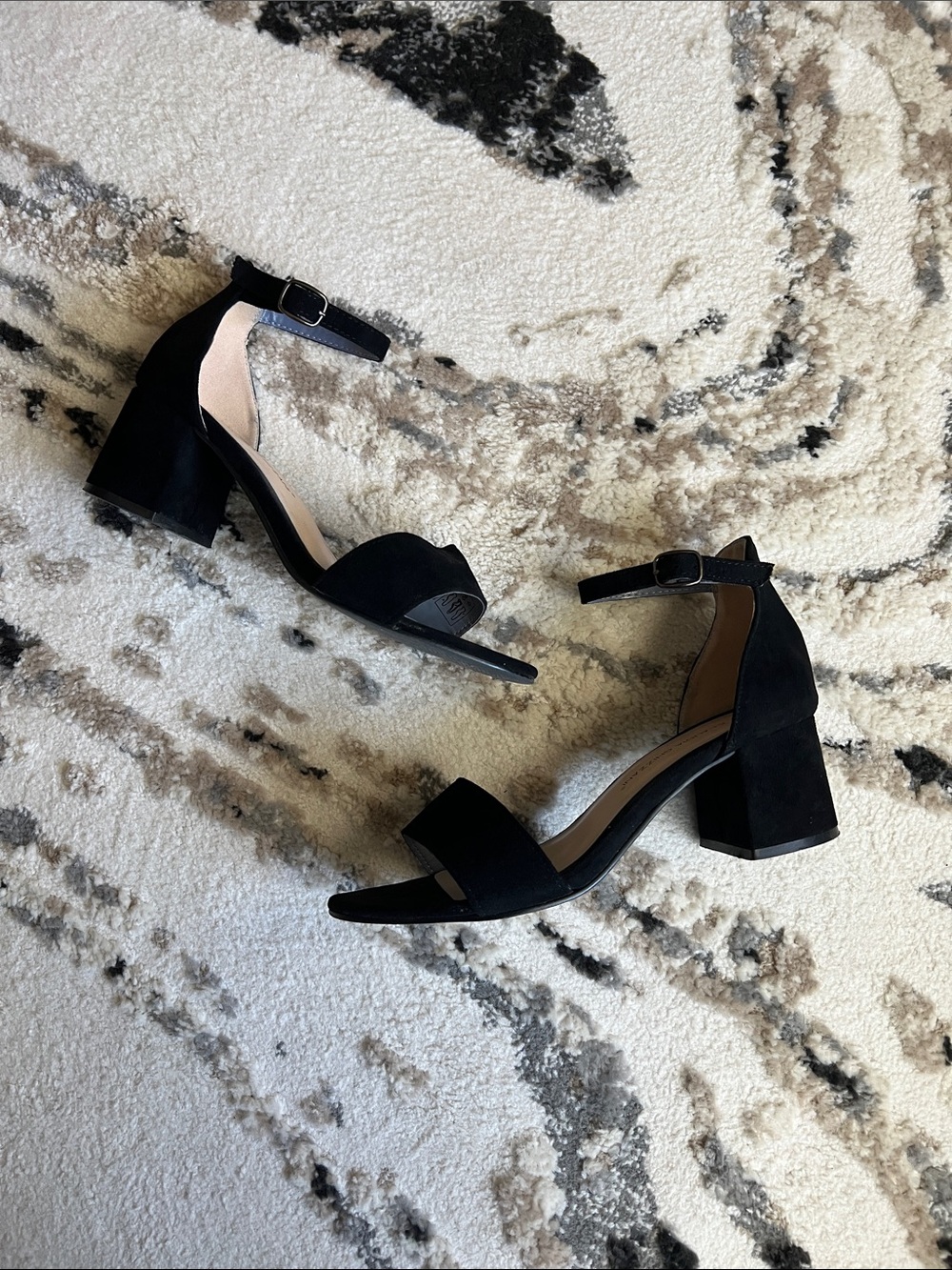 Black Suede Block Heel Sandals